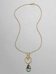 Hand Link Long Chain Necklace - Chrysoprase, 14K Gold Plated