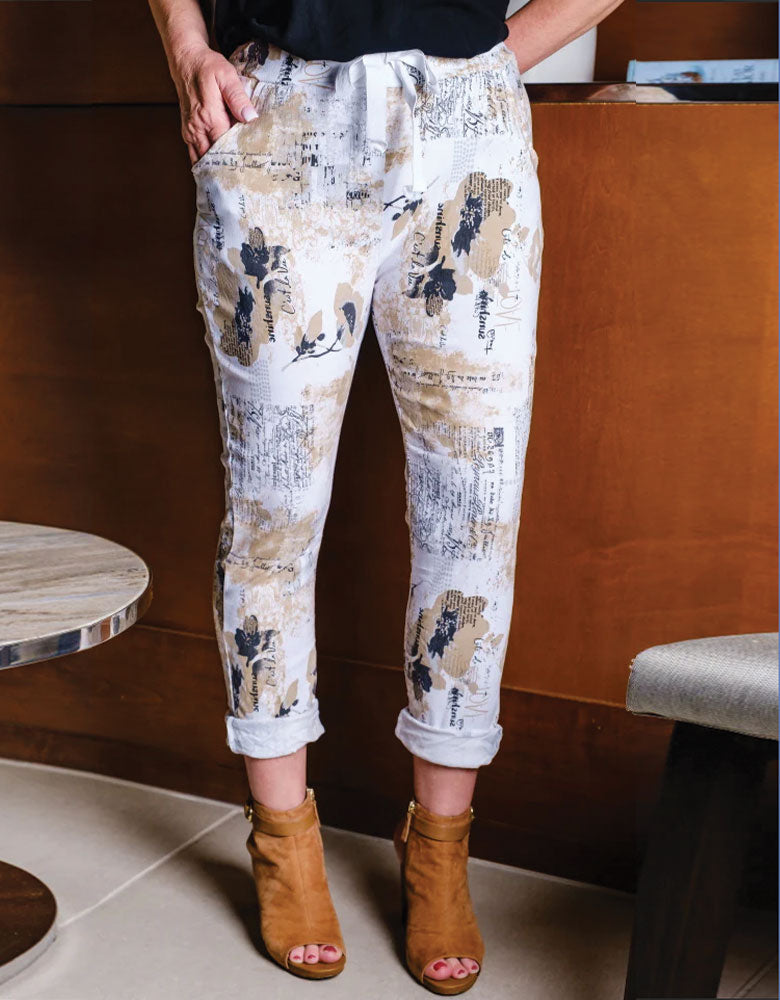Harmony C'est La Vie Stretch Tie Waist Pant, White