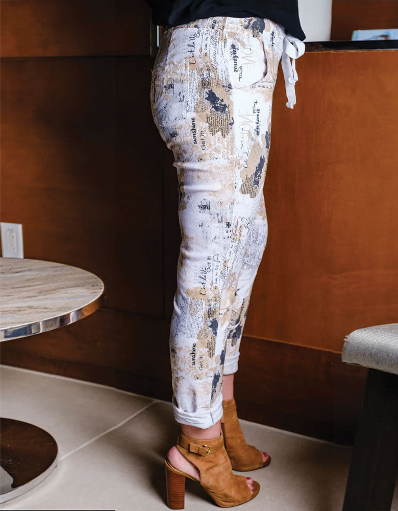 Harmony C'est La Vie Stretch Tie Waist Pant, White