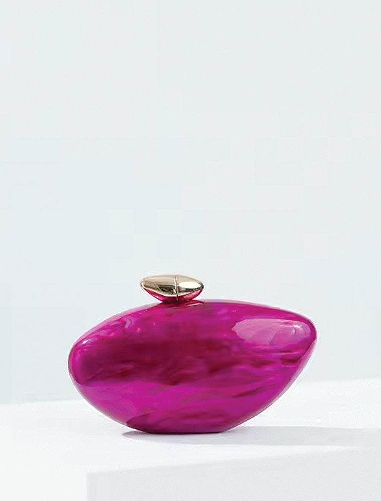 Hayley Acrylic Clutch with Gold Knob, Beige