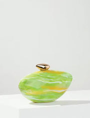 Hayley Acrylic Clutch with Gold Knob, Lime Green