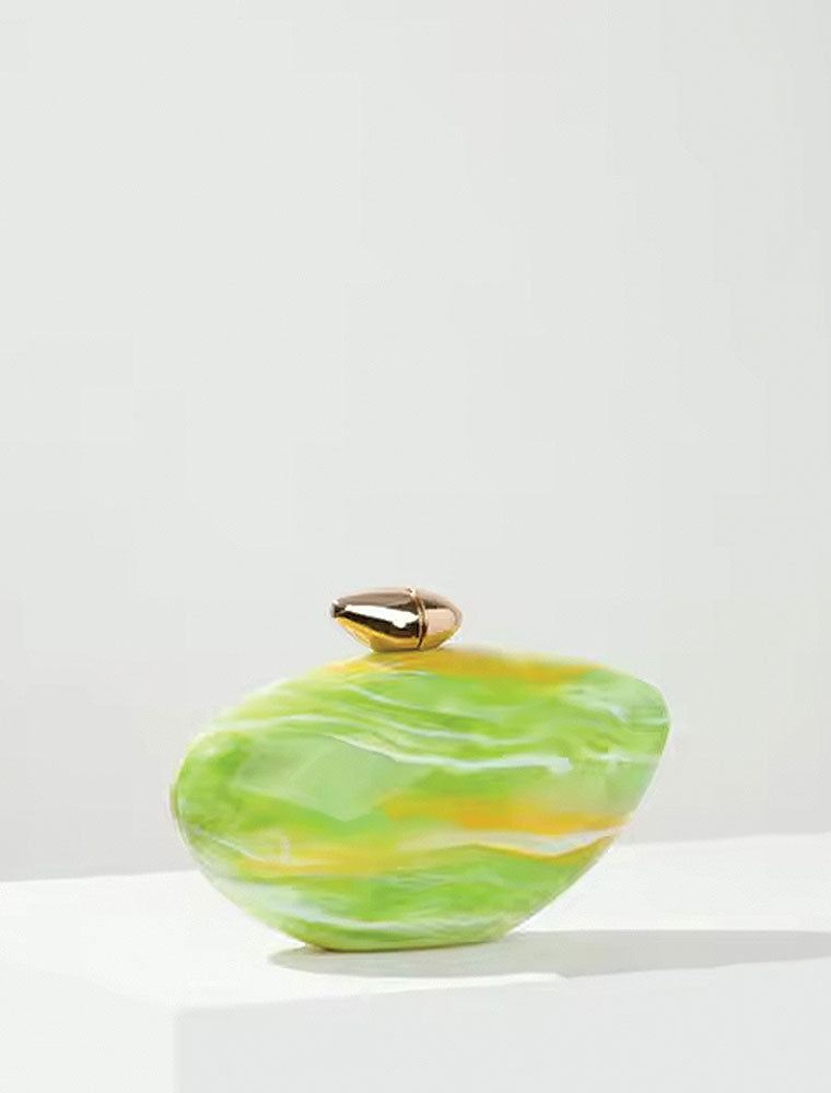 Hayley Acrylic Clutch with Gold Knob, Lime Green