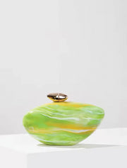 Hayley Acrylic Clutch with Gold Knob, Lime Green