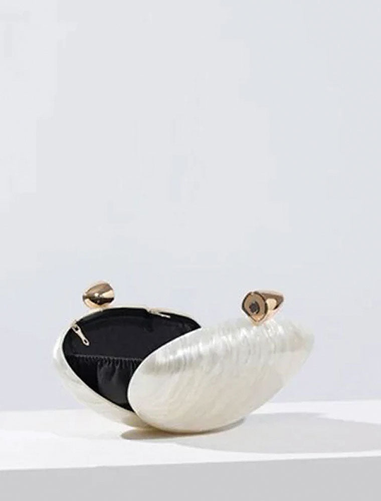 Hayley Acrylic Clutch with Gold Knob, Pearl White