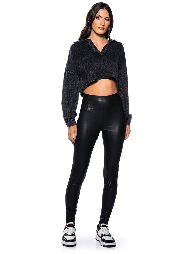 Fleece Lined Faux Leather Leggings, Blush Pink