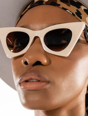 Plastic Cat-Eye Frame Sunglasses, Cream
