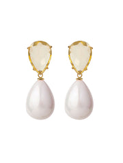 Interchangeable Nora Earrings, Lemon Quartz and White Shell Pearl Drop, 14K Gold Plated