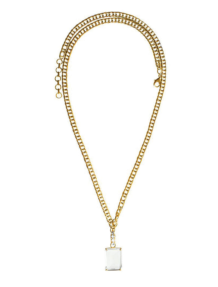 Janet Necklace with Removable Octagon Clear Quartz Pendant, 14K Gold Plated