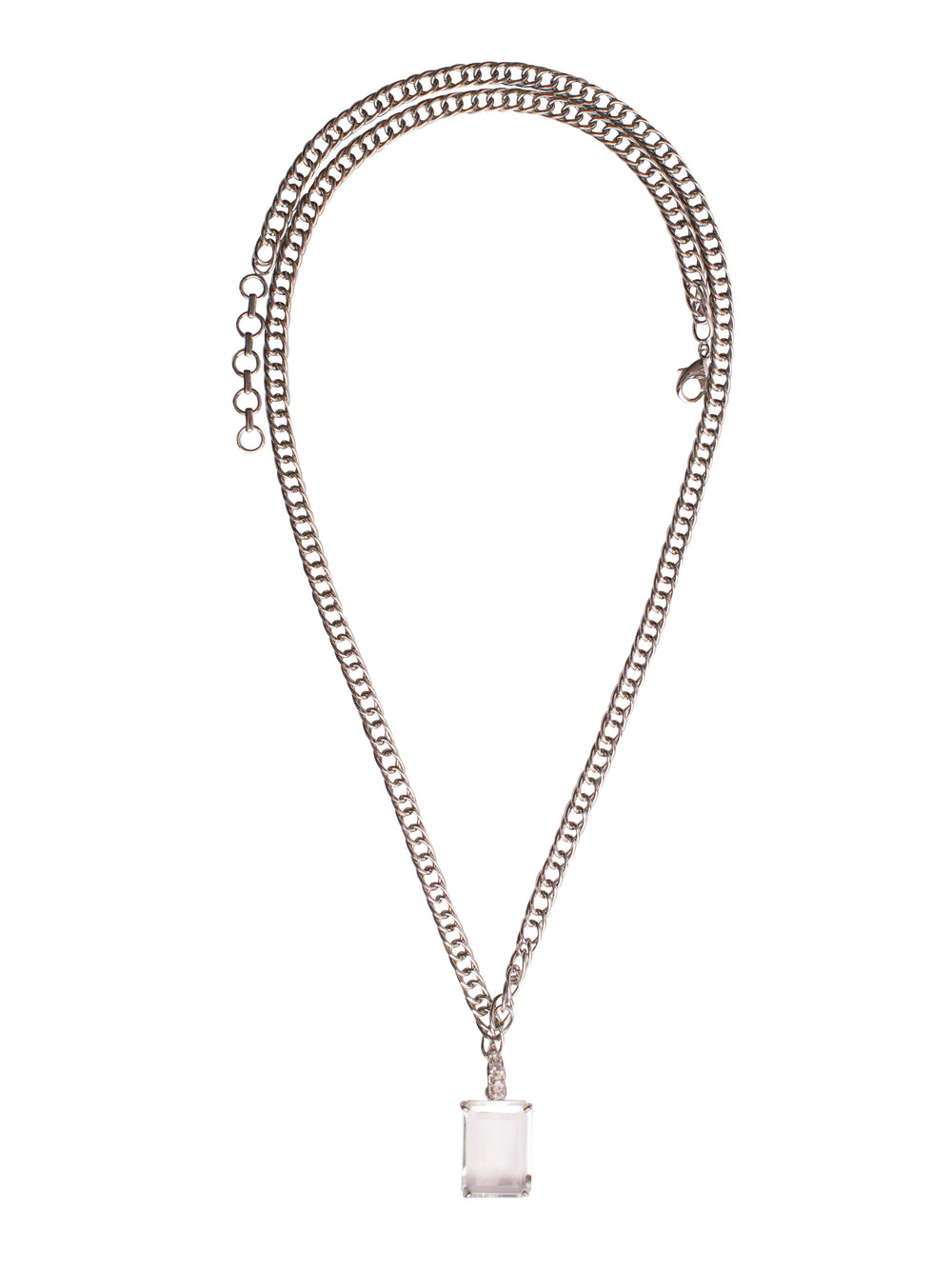 Janet Necklace with Removable Octagon Clear Quartz Pendant, Rhodium Plated