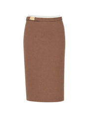 Jersey Skirt with Belt, Brown