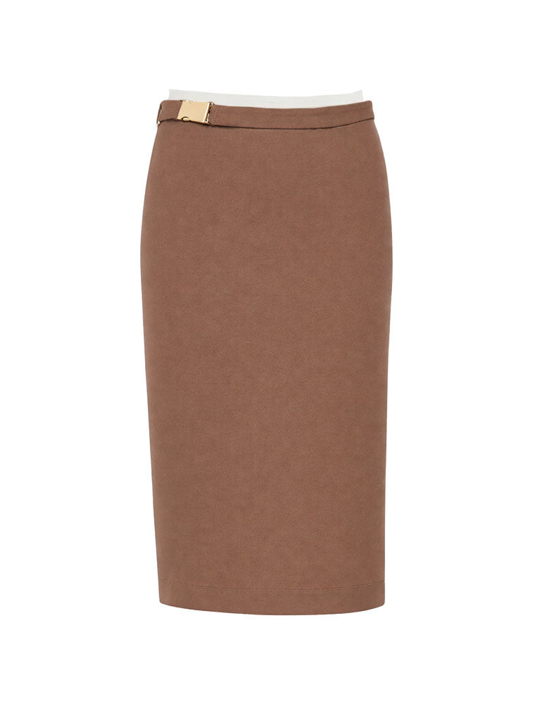 Jersey Skirt with Belt, Brown