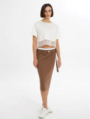 Jersey Skirt with Belt, Brown