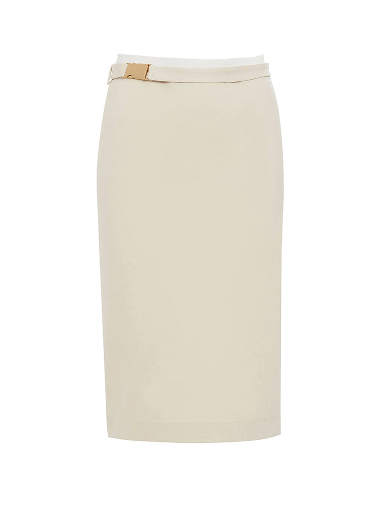 Jersey Skirt with Belt, Ivory