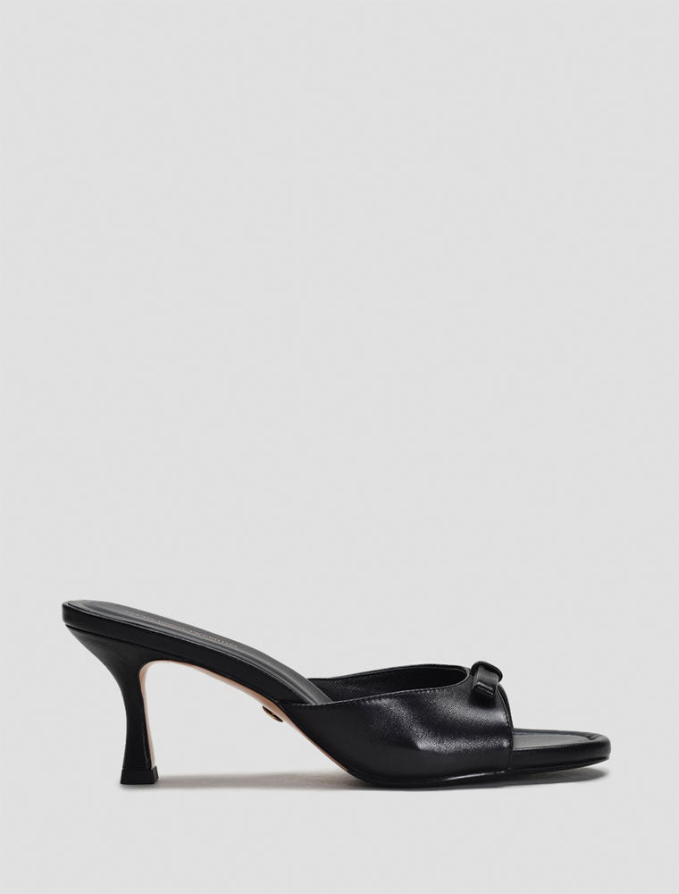 Kitten Heel Mule with Bow Detail, Black