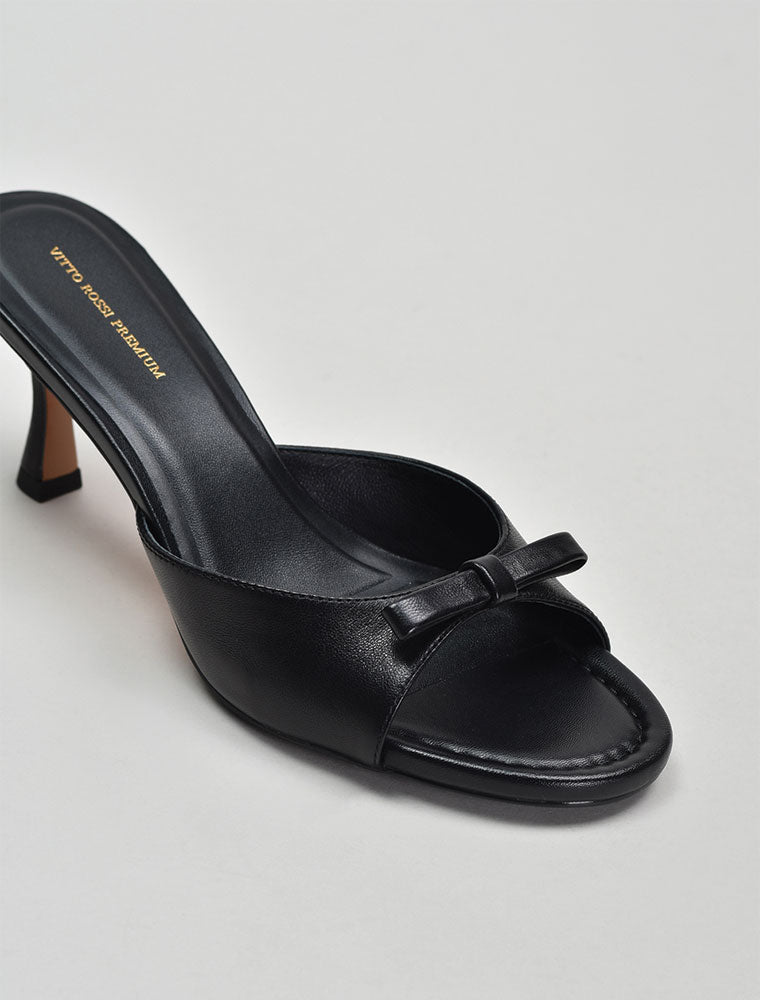 Kitten Heel Mule with Bow Detail, Black