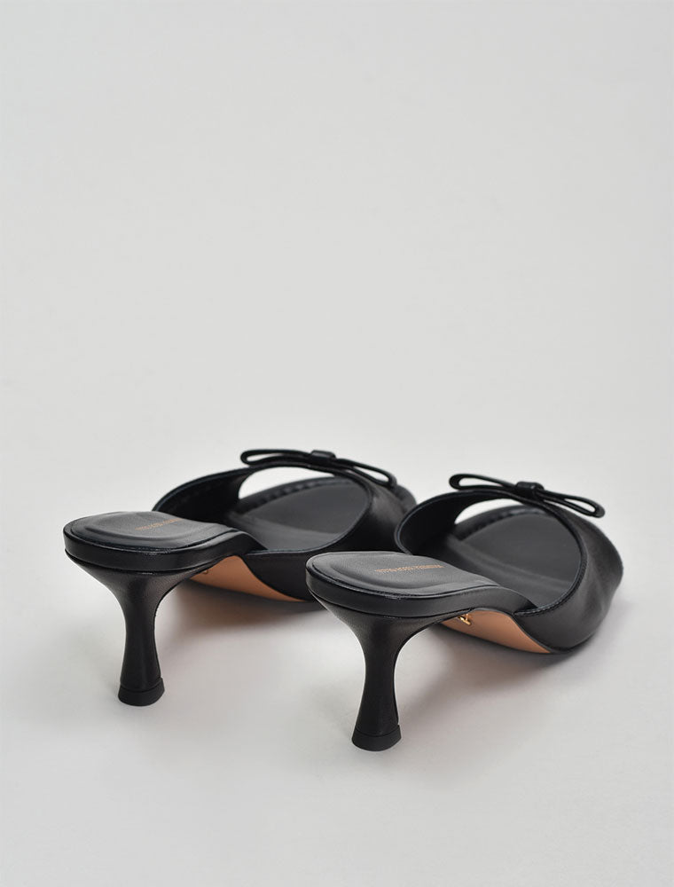 Kitten Heel Mule with Bow Detail, Black