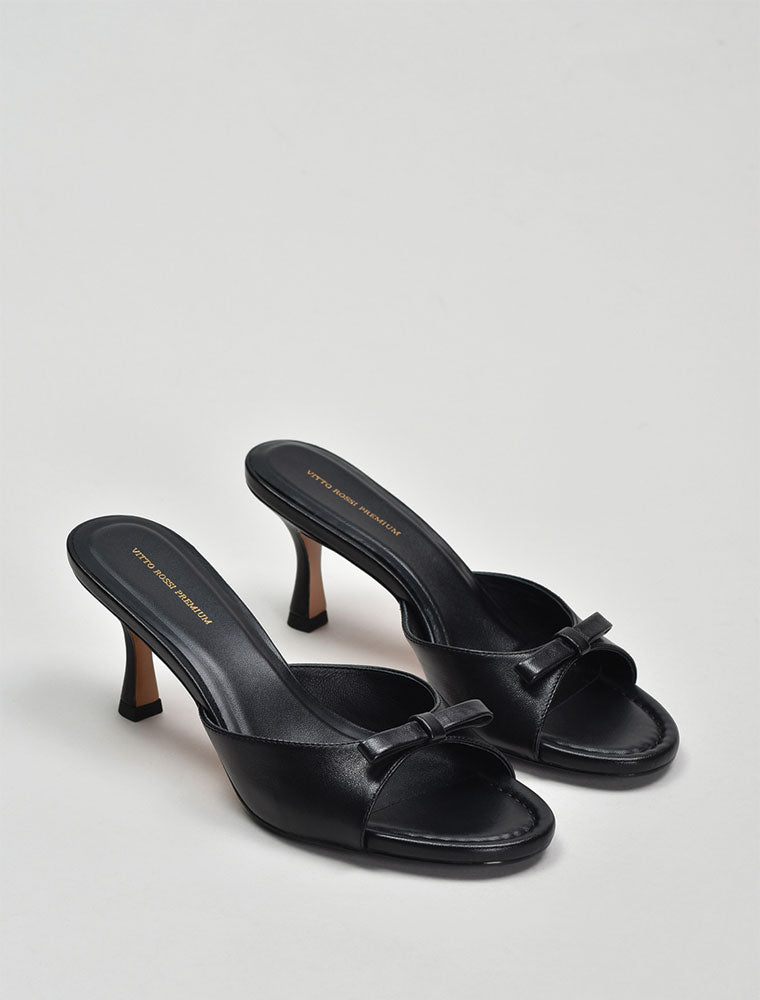 Kitten Heel Mule with Bow Detail, Black