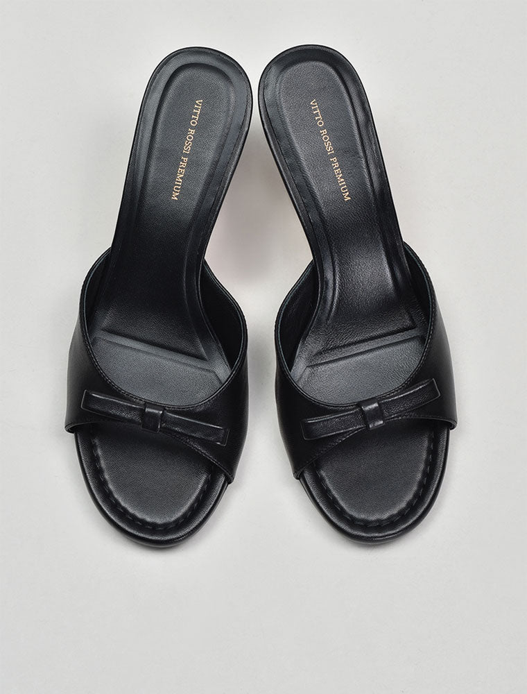 Kitten Heel Mule with Bow Detail, Black