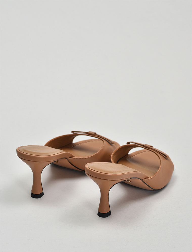 Kitten Heel Mule with Bow Detail, Camel
