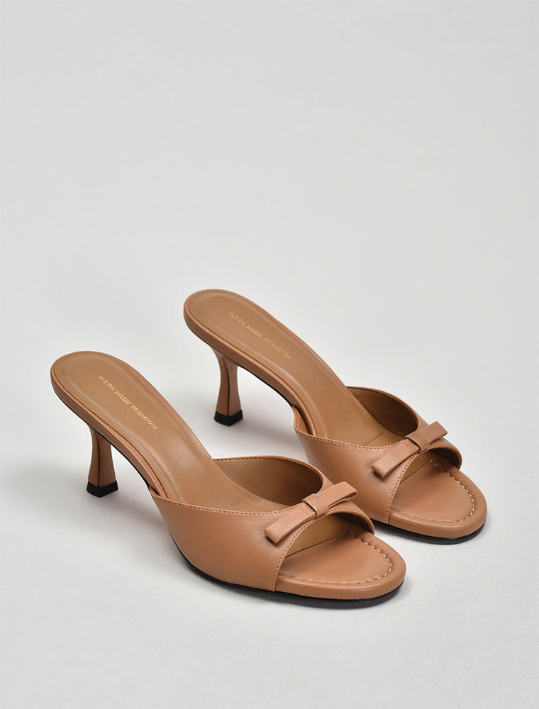 Kitten Heel Mule with Bow Detail, Camel