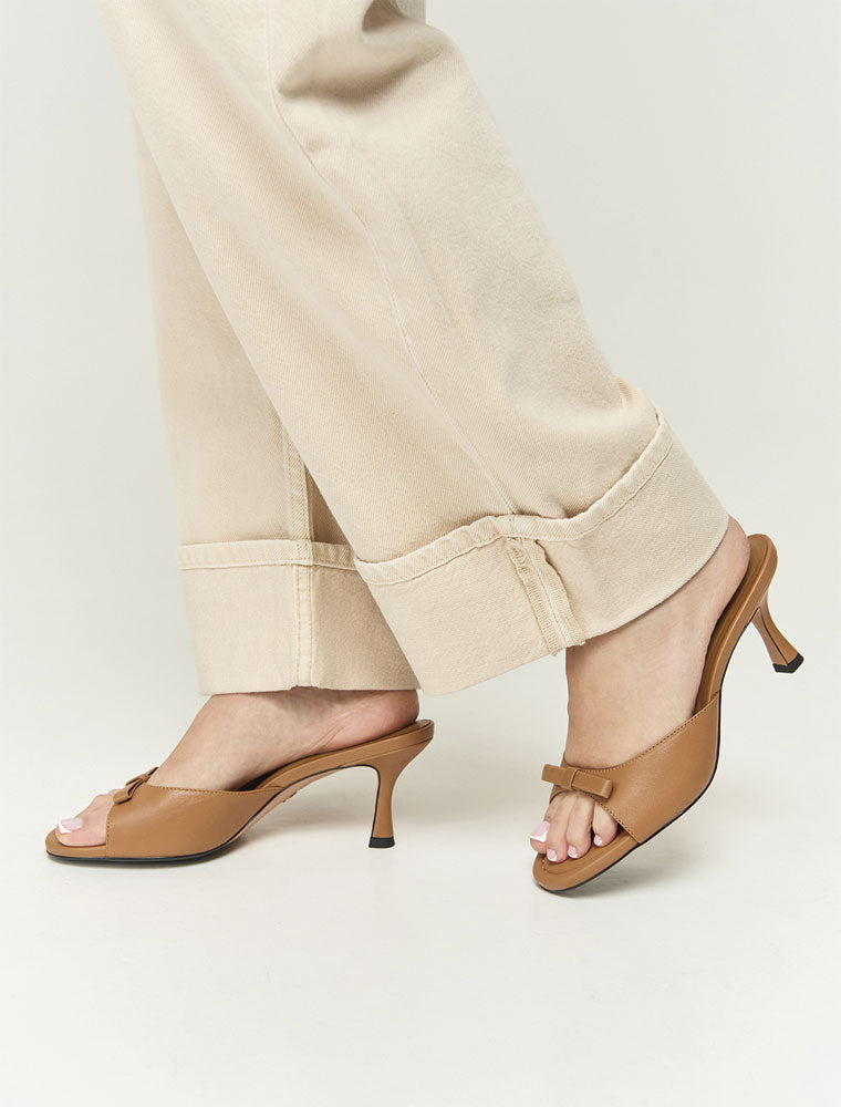 Kitten Heel Mule with Bow Detail, Camel