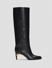 Knee High Sculpural Boot with Gold Detail, Black