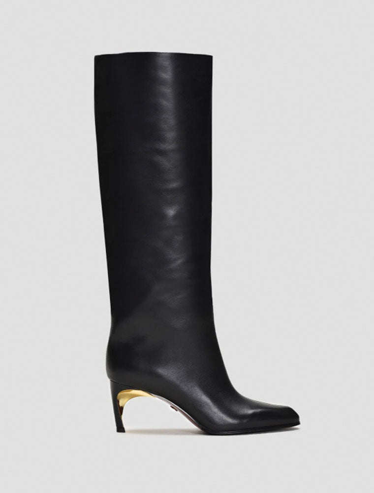 Knee High Sculpural Boot with Gold Detail, Black