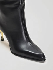 Knee High Sculpural Boot with Gold Detail, Black