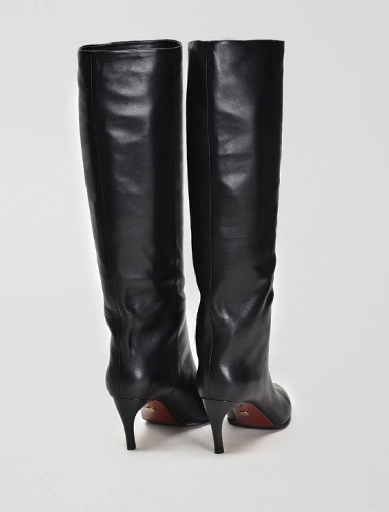 Knee High Sculpural Boot with Gold Detail, Black