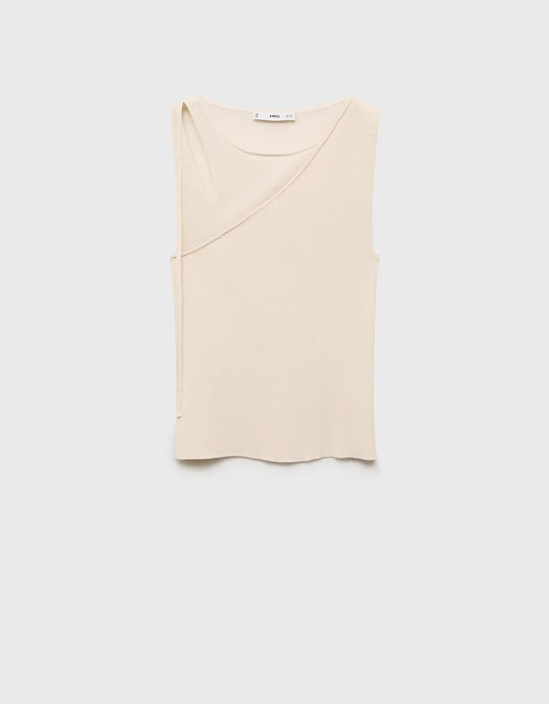 Knitted Top with Front Cut-Out, Cream