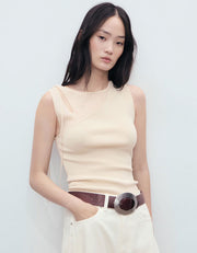 Knitted Top with Front Cut-Out, Cream