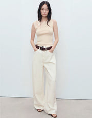 Knitted Top with Front Cut-Out, Cream