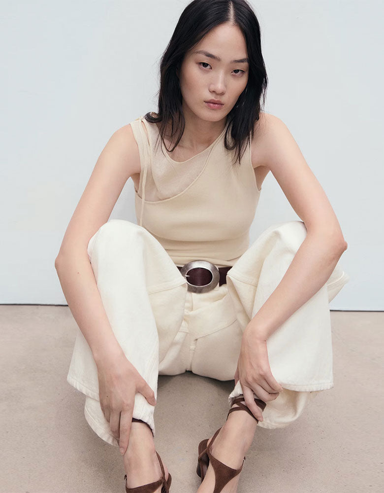 Knitted Top with Front Cut-Out, Cream