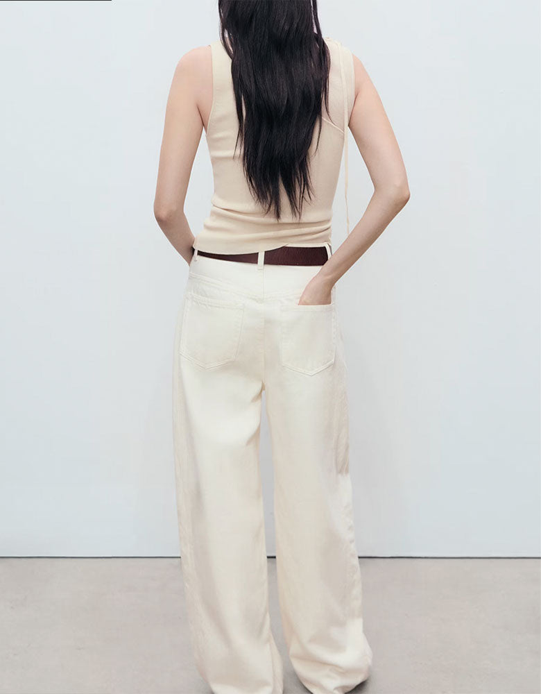 Knitted Top with Front Cut-Out, Cream