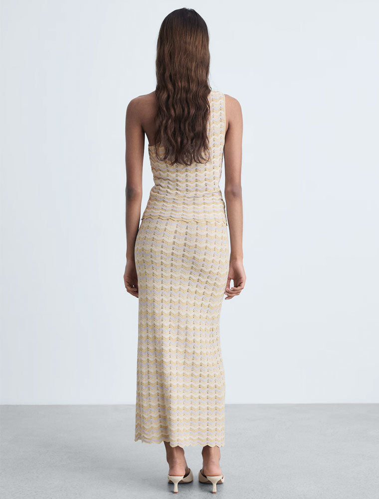Knitted Zig-Zag Midi Skirt, Multicolor