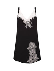 Lace Trim Spaghetti Strap Chemise, Black