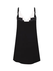 Lace Trim Spaghetti Strap Chemise, Black