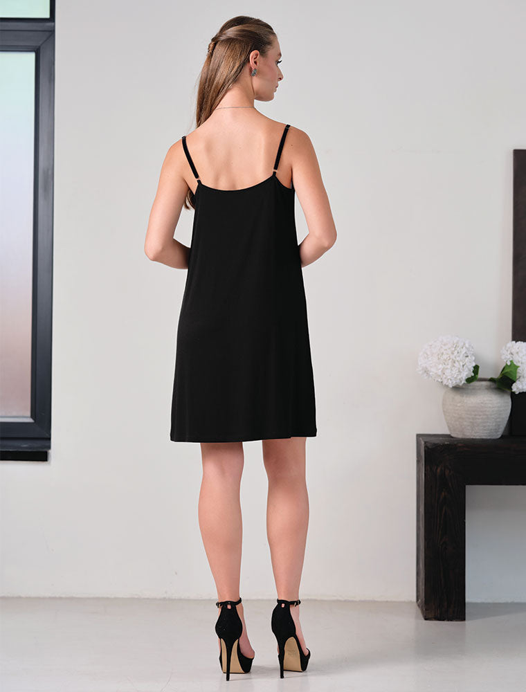 Lace Trim Spaghetti Strap Chemise, Black