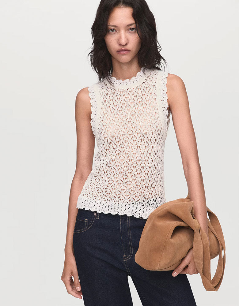 Lacey Sleeveless Top, Ivory
