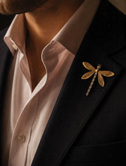 Langley Lapel Pin, Clear Quartz, 14K Gold Plated