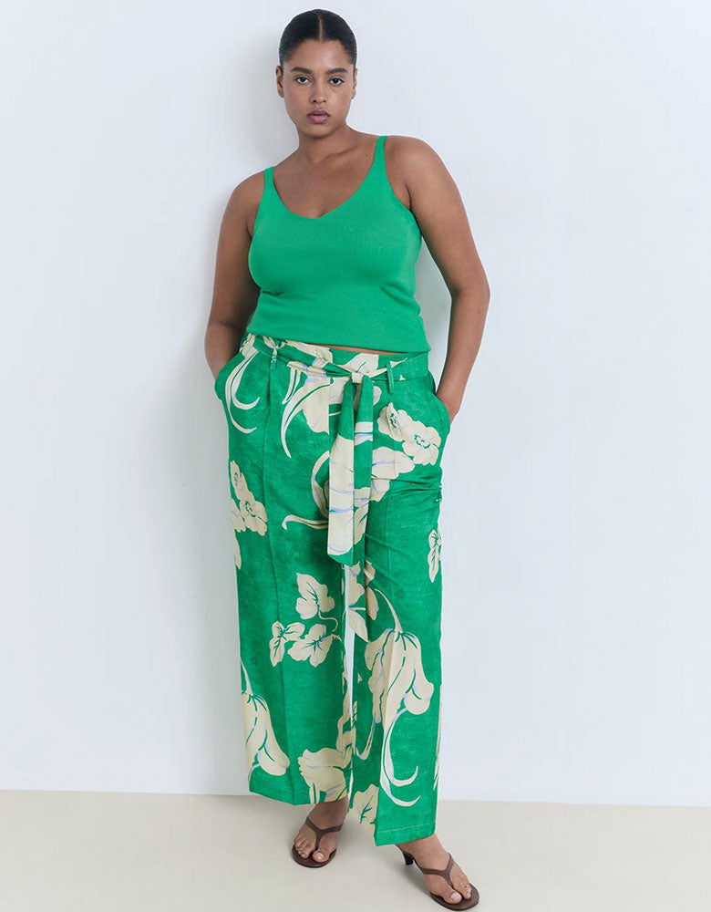 Large Floral Printed Pants, Green