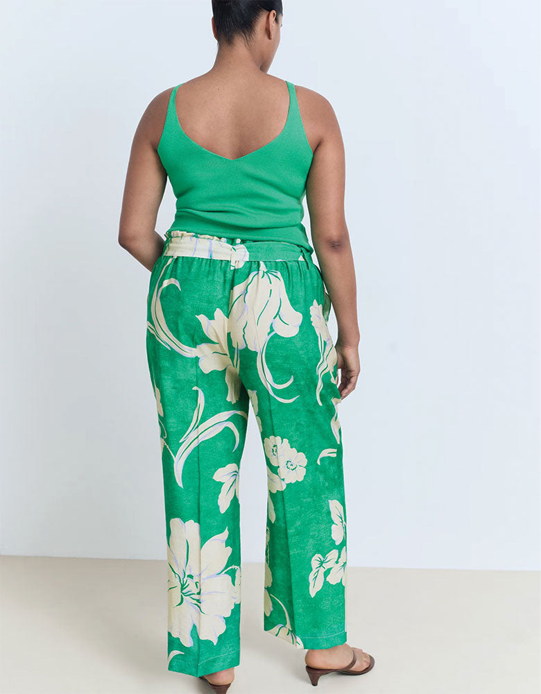 Large Floral Printed Pants, Green