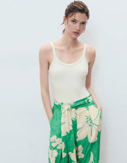 Large Floral Printed Pants, Green