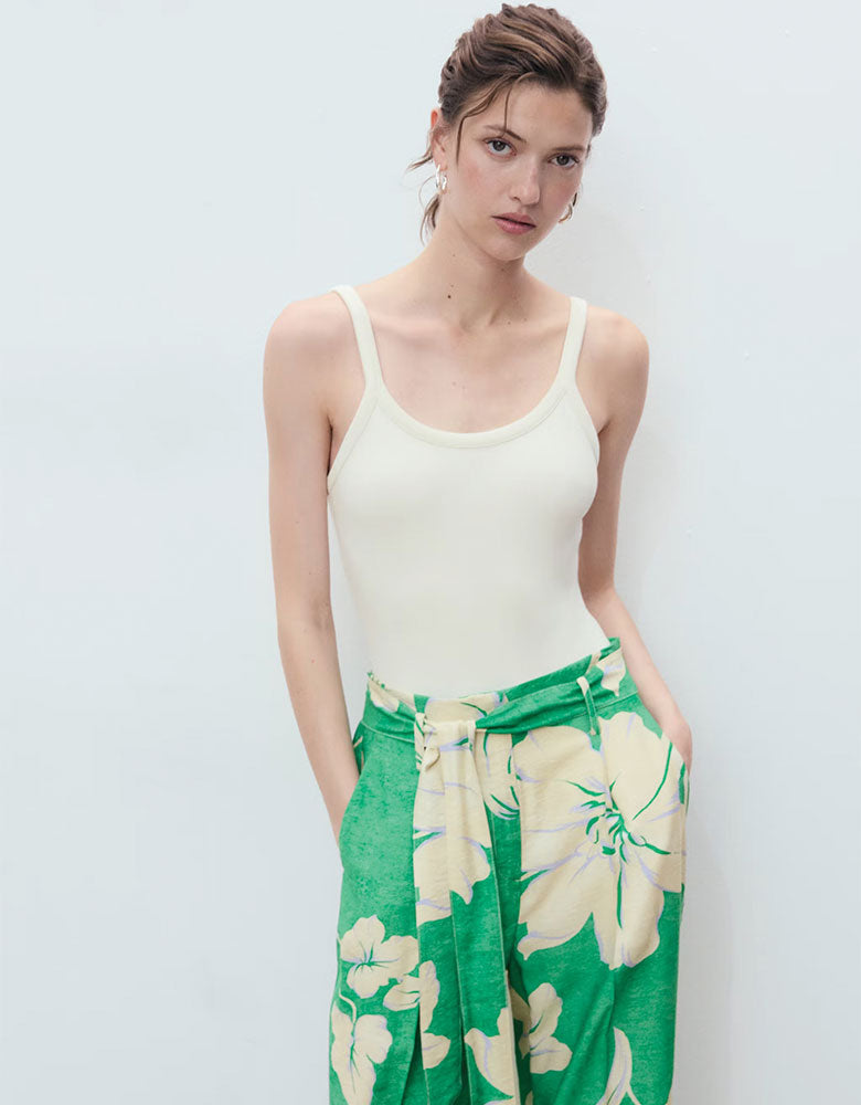 Large Floral Printed Pants, Green