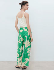Large Floral Printed Pants, Green