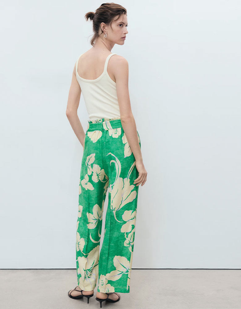Large Floral Printed Pants, Green