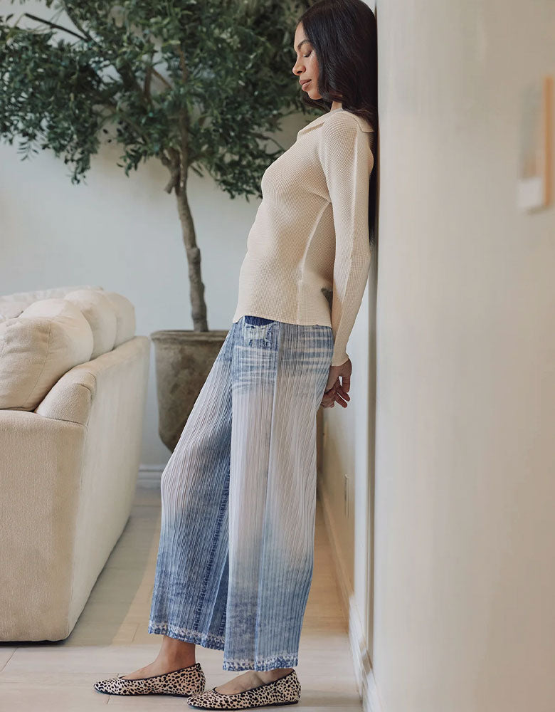 Lauren Denim Look Plissé Pant, Chambray