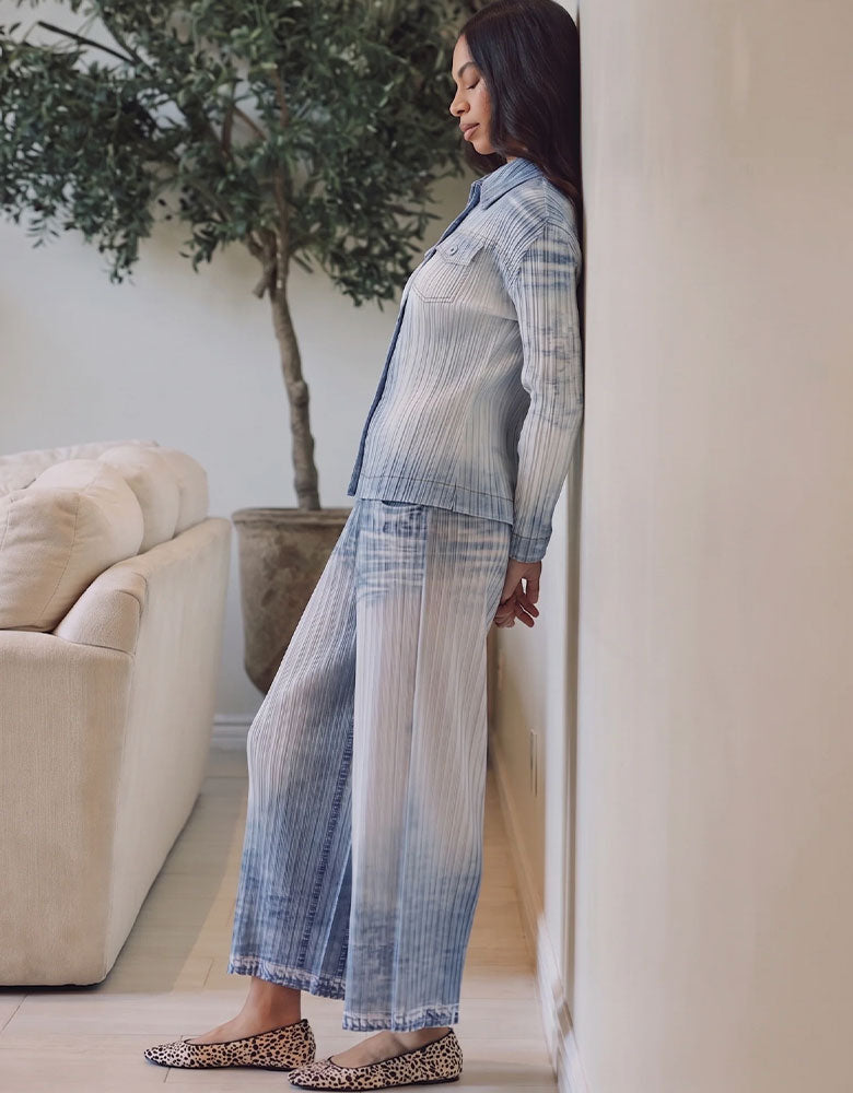 Lauren Denim Look Plissé Pant, Chambray