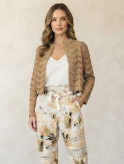 Leaf Mesh Crop Leather Jacket, Caramel