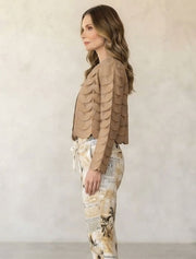 Leaf Mesh Crop Leather Jacket, Caramel